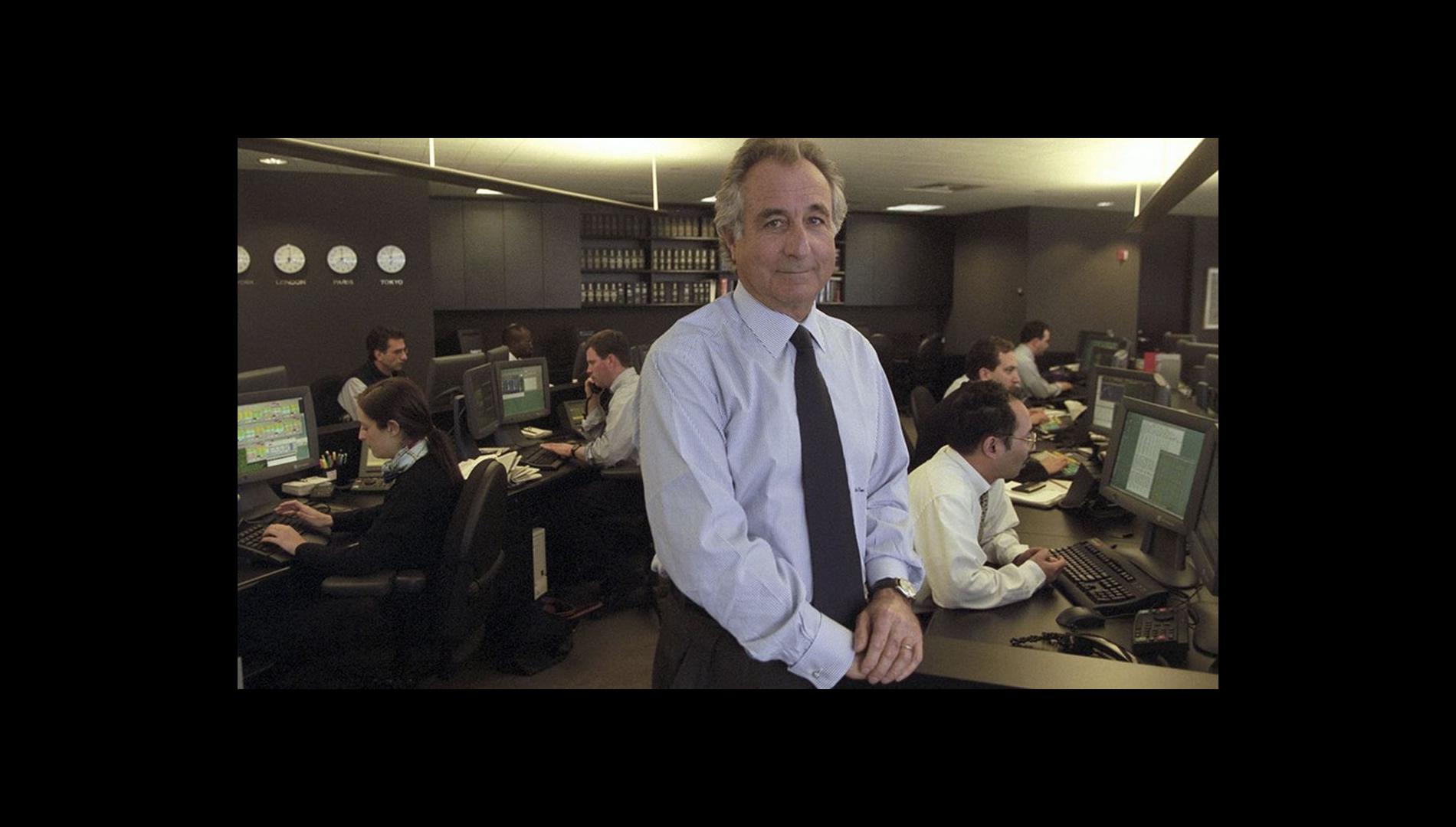 Portrait symbolique de Bernard Madoff et de son scandale financier de type Ponzi