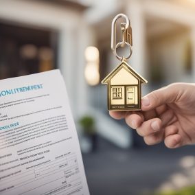 Une personne tient deux clés différentes dans chaque main, l’une marquée “Loyer”, l’autre “Crédit immo”, symbole du choix à long terme.